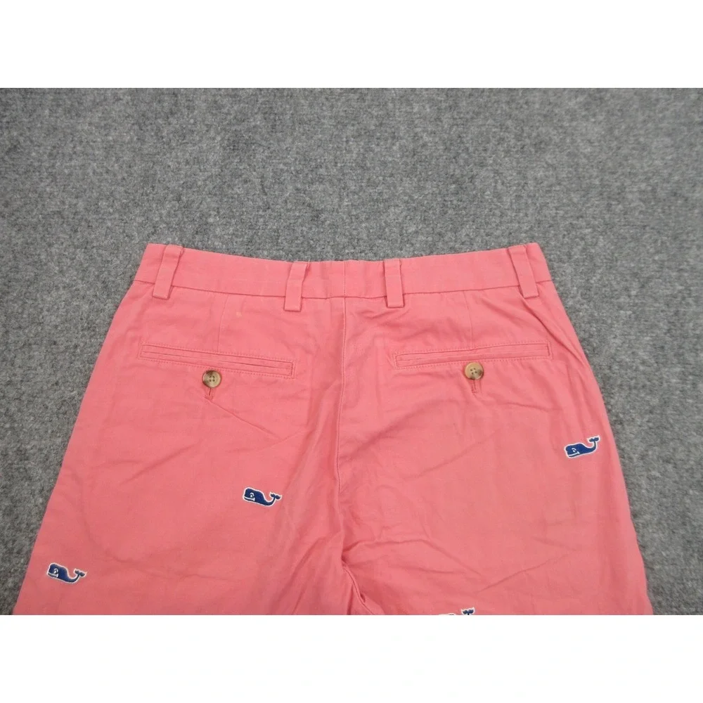 Vineyard Vines Shorts Mens 28 Pink Whale Embroidered Breaker Chino 9 Inseam